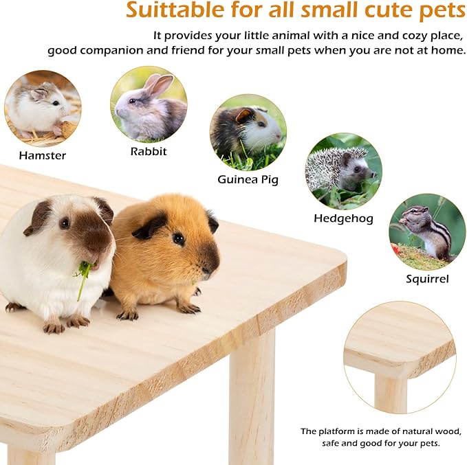 Uihwhsow Hamster Platform - Natural Wooden Hamster Platform Toy, Hamster cage Accessories, Safe Design, Easy to Assemble, Suitable for Hamster House and Habitat Decoration