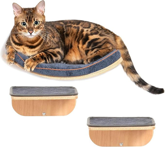 Cat Wall Shelves,Cat Wall Steps and Perch,Stairs,Ladders,Nest,Bed,Modern Wooden Floating Climbing Furniture for Hopping and Sleeping,with Scratching Cushion (Combo)