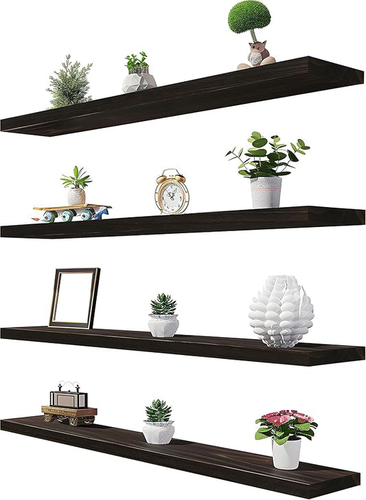36 Inch Brown Wood Floating Shelves for Wall Rustic Wall Shelf for Bedroom Living Room Set of 4
