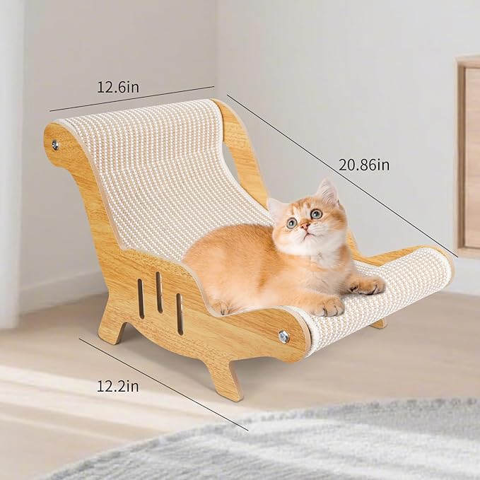 Cat Scratcher,cat Toys for Indoor Cats, Hand-Woven Hemp Rope, no Shedding, cat Bed, Durable and Sturdy, Beautifully Crafted Wood.