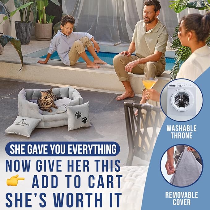 Luxury Dog Bed Chesterfield – Handcrafted Velvet Throne for Dogs | Joint Support, Calming & Temp-Regulating Comfort | Durable 5+ Years, Anti-Claw, Washable 100+ Times – Gray, Size: S