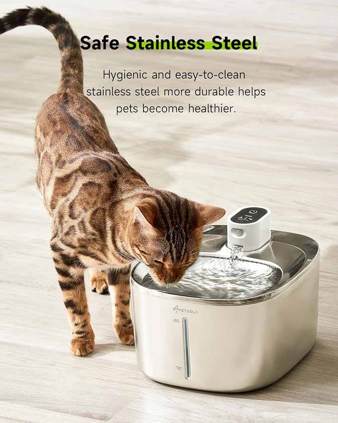 Cat Water Fountain Stainless Steel,152oz/4L Wireless Pet Fountain Battery Operated,Quiet Filtered Pet Water Fountain,Automatic Water Bowl for Cats Dogs with Motion Sensor 5 Filters