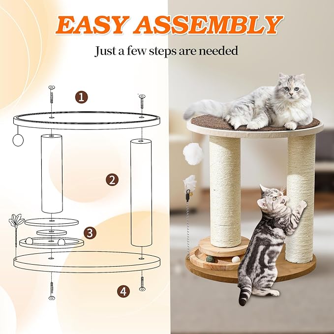 Wood Cat Tree Tower with Scratching Posts โ Handmade Cat Condo for Indoor Cats โ Cat Scratcher & Resting Platform โ Stable & Stylish Cat Furniture
