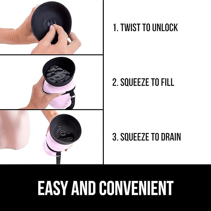 GORILLA GRIP Dog Water Bottle, Portable Water Bowl Dispenser for Dogs, 12 oz Leak Proof Pet Travel Squeeze Bottles, Food Grade Silicone, to Go Puppy Essentials, Hiking Camping Trip Accessories, Pink