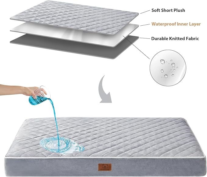 WNPETHOME Orthopedic Big Dog Beds Large Sized Dog, Waterproof Extra Large Dogs Bed with Removable Washable Cover, Multi-Needle Quilting Dogs Crate Bed