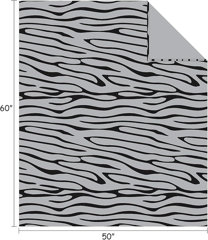FY FIBER HOUSE Flannel Fleece Throw Microfiber Blanket with 3D Zebra Print,50 by 60-Inch,Black