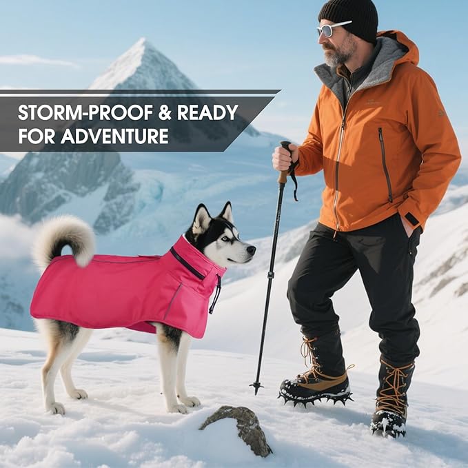 Dog Raincoats for Large Dogs with Hood, Waterproof Dog Rain Coat with Leash Hole, Reflect Strips, Ideal for Rain, Snow, Windy Weather & Outdoor Walks, Camping, Hiking - Pink L