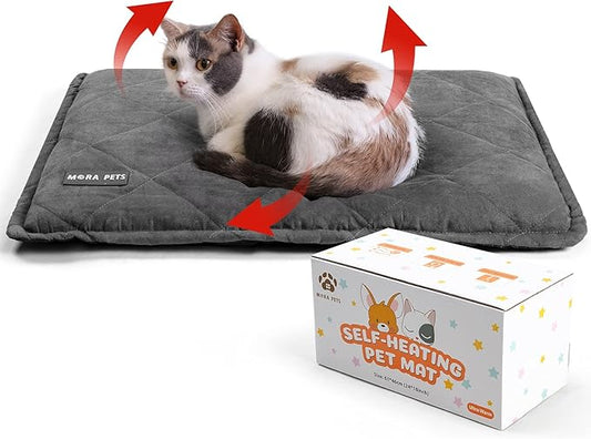 Mora Pets Self Heating Cat Bed Self Warming Cat Pad Thick Thermal Pet Bed Mat 24 x 18 Inches with Removable Cover Machine Washable Ultra Warm Mat for Outdoor Indoor Cats and Small Dogs