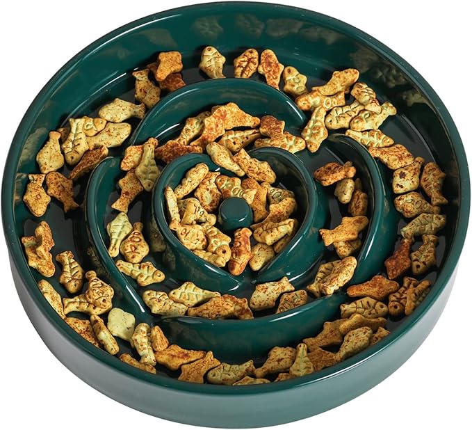 8.66 in Green Dog Bowl Slow Feeder Ceramic for Medium and Large Breed,Slow Feeding Dog Food Water Dish Heavy Wighted,Puppy Bowl for Fast Eaters,Puzzle Slow Eating Bowl Modern Maze