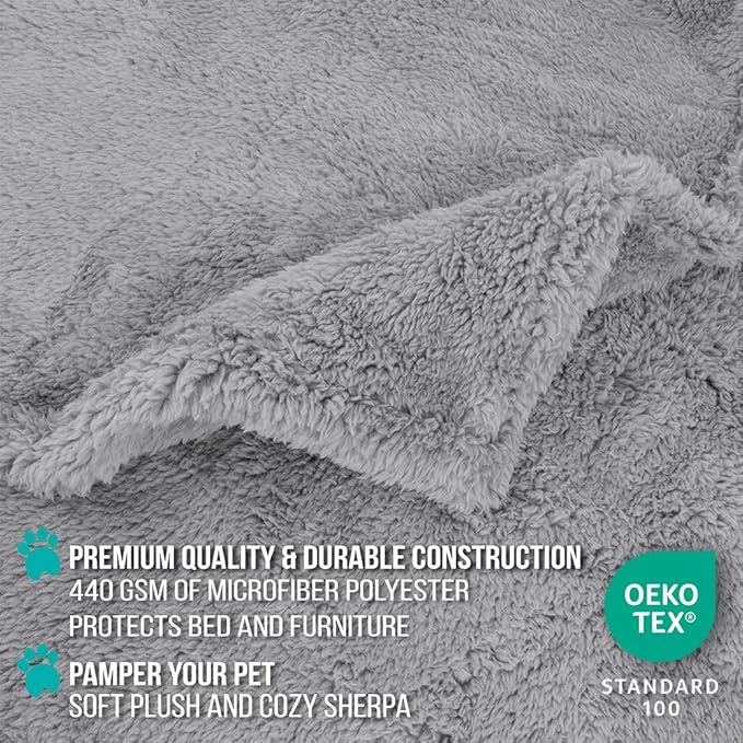PetAmi Fluffy Waterproof Dog Blanket for Small Medium Dogs, Soft Warm Pet Sherpa Throw Pee Proof Couch Cover, Reversible Cat Puppy Bed Blanket Sofa Protector, Plush Washable Pad (Light Grey, 24x32)