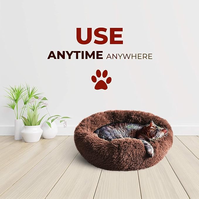 Whiskers & Friends Cat Bed, Cat Beds for Indoor Cats Washable, Orthopedic Soft Fluffy Round Calming Pet Bed for Small to Large Kitty Kittens & Dogs, Small Dog Beds & Furniture