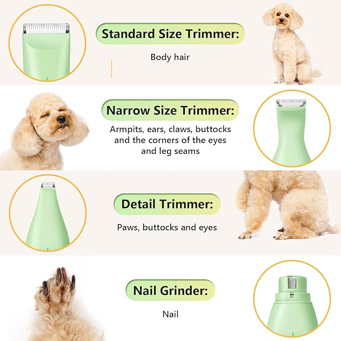 SUPRENT Dog Grooming Kit, 4 in 1 Quiet Pet Clippers for Grooming Supplies, Cordless Cat Paw Trimmer Dog Nail Grinder, Professional Long Hair Shaver Set for Cat Matted Hair and Small Dogs Thick Coats
