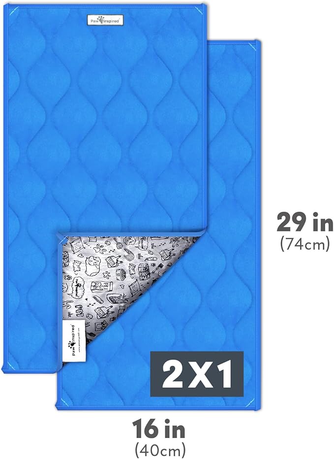 Paw Inspired Guinea Pig Cage Liners | Washable Fleece Bedding with Waterproof Bottom | Super Absorbent Pee Pad or Pet Bed Mat for Guinea Pigs, Ferrets, Rabbits, Hamsters, Small Animals (C&C 2x1, Blue)