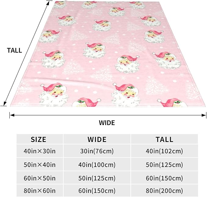 Christmas Santa Claus Throw Blankets, Xmas Tree Soft Anti Pilling Flannel Blanket, Winter Snowflake Decorative Lightweight Pink Blanket, 30x40 Inches Sofa Fleece Blanket