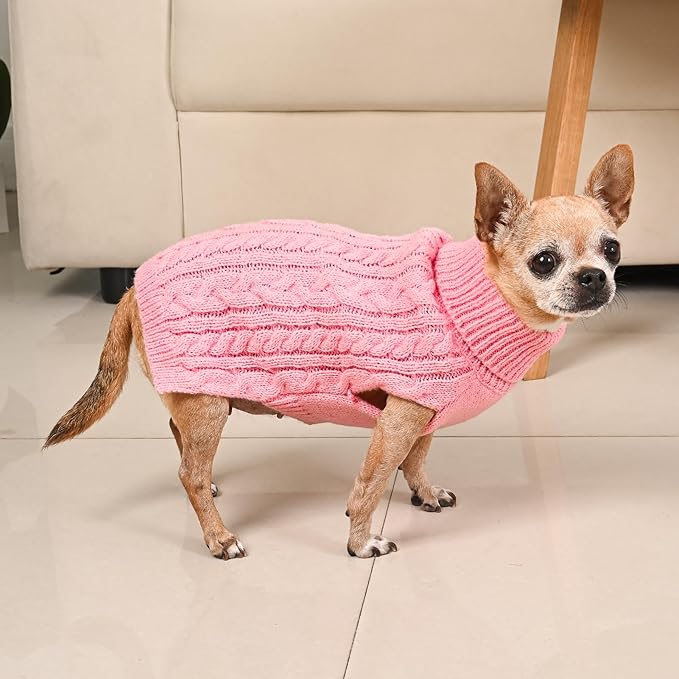 2 Pack Dog Sweaters for Small Dogs Turtleneck Pullover Cable Knit Puppy Stretch Clothes Chihuahua Yorkie Pomeranian Toy Poodle Boy Girl Pets Winter Doggie Clothes (S, Pink & Purple)