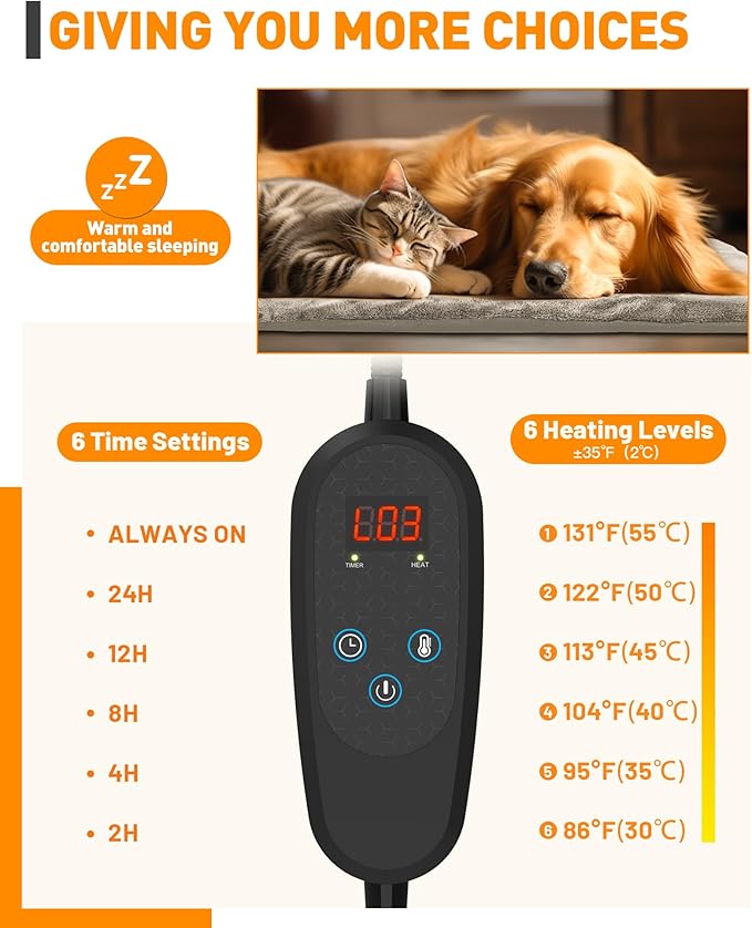 2023 Newest Pet Heating Pad Temperature Adjustment Dog Heating Pad Anti-bite Puppy Heating Pad with Timer Cat Heating Pad Indoor Waterproof Pet Warming Pad Electric Heated Bed Mat Dog
