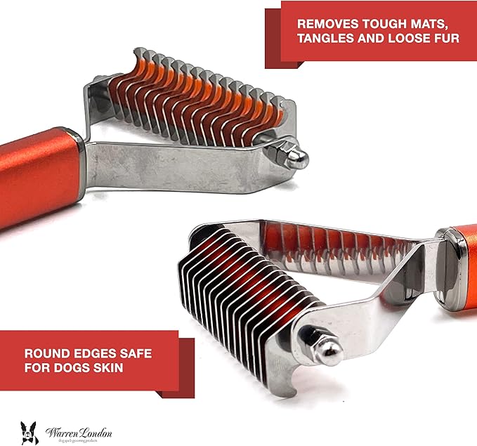 Warren London Dog Mat Remover Combo | Detangling Spray 16oz & Rake Brush | Tackles Tangles, Knots & Mats | 16oz Aloe & Jojoba Spray + Grooming Rake | $40 Value – Only $29.99