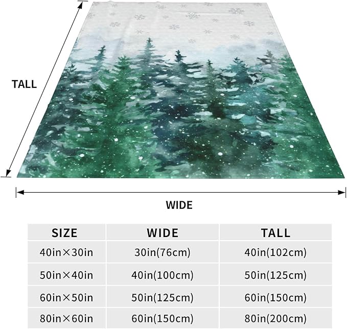 Christmas Throw Blanket Pine Tree Forest, Xmas Winter Snowflake Snowy Soft Blanket, Lightweight Warm Cozy Fleece Blanket for Couch Sofa Bed Holiday Decorations 40" x 50"