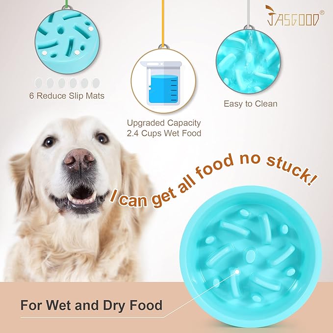 JASGOOD Slow Feeding Dog Bowl for Raised Pet Feeders Blue Maze Food Water Bowl Compatible with Elevated Diners(Blue,Fit Opening Fit Opening 7.5"-8")