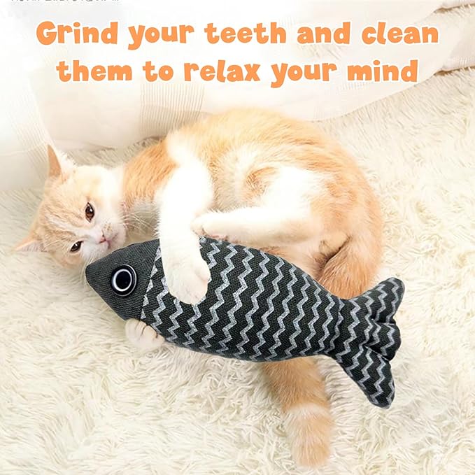 Wanheart Cat Toy Fish, 1 Piece Navy Catnip Toys, Soft Linen, Indoor Cat Interactive Exercise Kick Toys 7.8 Inch for All Breeds of Cats