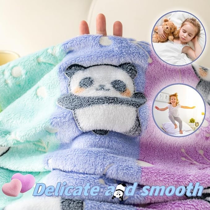 Best Gift Halloween Glow in The Dark Panda Throw Blanket with Storage Bag, Soft Cozy Kids Blanket for Birthday New Year, Fun Cartoon Panda Colorful, 50"x60" Twin Size