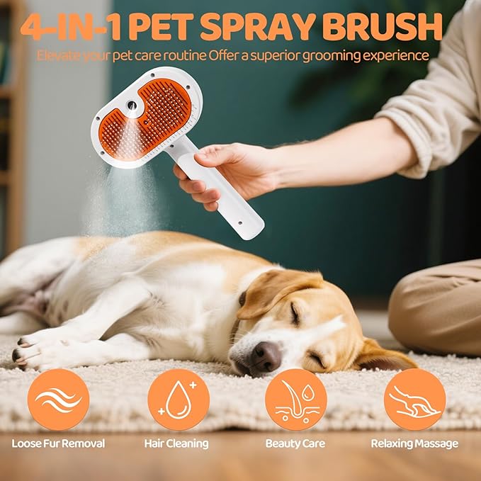 Cat Steam Brush-3 in 1 Pet Brush,Dog Shedding Tool Self Cleaning Pet Spray Depilation Comb with Release Button,Dog Steam Brushs,Cat Grooming Supplies for Long Short Haireds