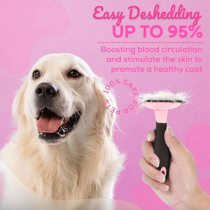 Sinko Deshedding Tool for Dogs & Cats, Pet Grooming Brush, Skin Friendly Deshedding Tool, Dog Brush for Shedding, Effectively Reduces Shedding by up to 95% for Short Medium Long Pet Hair (Pink)