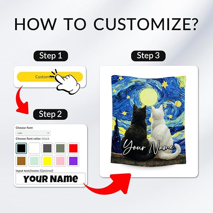 Cat Blanket Custom Blankets for Women/Men - Lightweight Flannel Soft Kids Throws Gifts for Bed Sofa - 4 Sizes