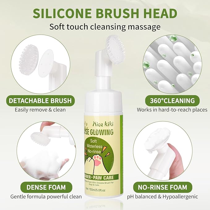 Pet Paw Cleaner for Dogs(5.0 fl oz)- No-Rinse Foam Pet Paw Washer with Silicone Brush Head for Puppy, Small, Medium,Large Dogs and XL Breed,Clean Muddy Paws,PH Balanced Foaming Dog Foot Washer