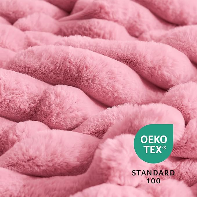 Amélie Home Faux Fur Throw Blanket for Couch, Cozy Fuzzy Fluffy Fur Luxurious Soft Striped Plush Gift Blankets for Family Sofa Chair Bedroom, 55"x70", Pink
