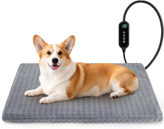 Heated Cat Bed, Waterproof Heated Cat Dog Bed with Adjustable Temperature & Timer, Electric Pet Mat for Indoor Cats Dogs, Chew Resistant Steel Cord(Medium : 28"x20" Gray)