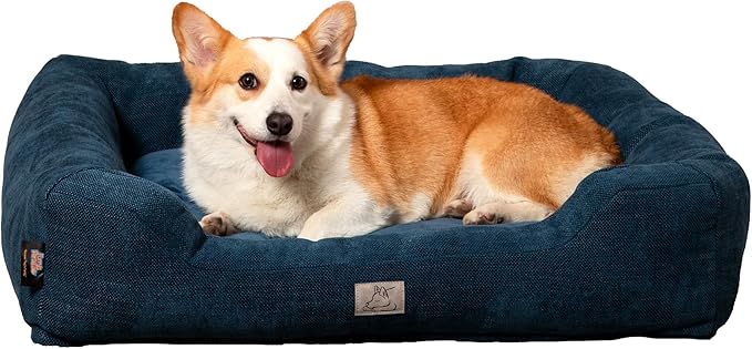 Furry's Paradise Foam Cuddler Waterproof Bolster Pet Bed with Reversible Cushion, Recycled Fibers and Non-Slip Bottom. (Deeper Waters, Orthopedic Medium)