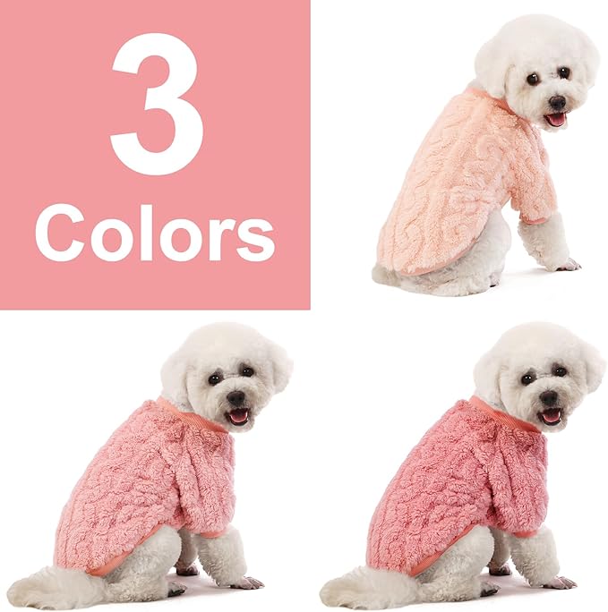 Dog Sweater, 3 Pack Dog Sweaters for Small Dogs or Cats, Girl or Boy, Warm Dog Clothes Shirt Coat for Winter Christmas (Peach, Dark Pink, Light Purple, Small)