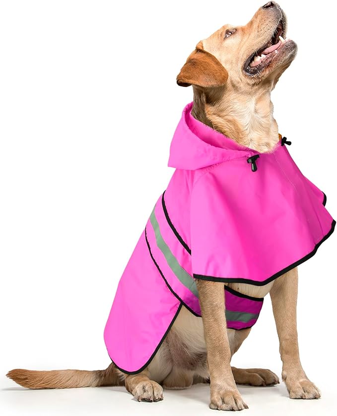 Waterproof Dog Raincoats - Hooded Raincoats for Dogs, Adjustable Reflective Dog Rain Coat, Windproof Dog Rain Jacket Pet Rain Slicker Poncho for Small, Medium, Large Dogs (X-Large, Pink)