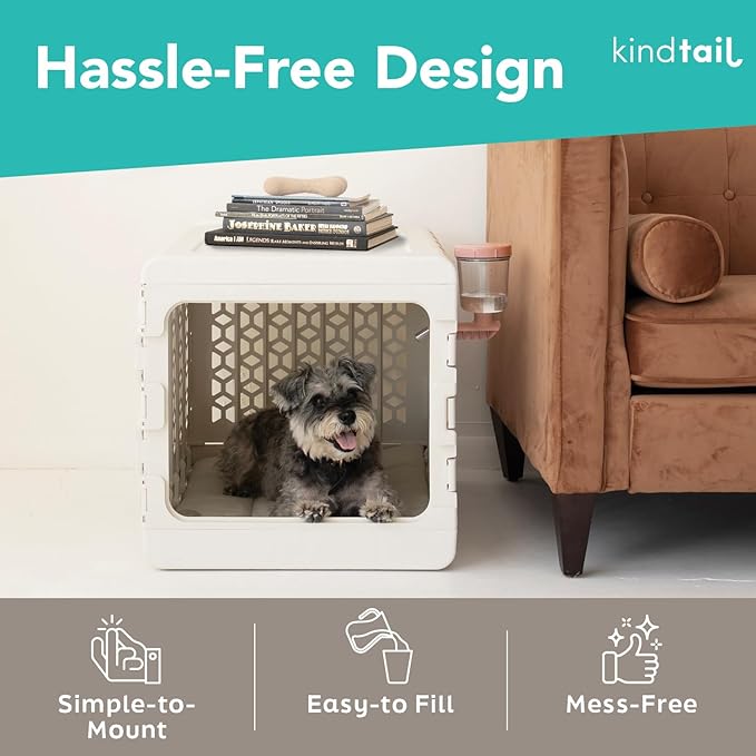 KindTail Pawdle - No-Drip Dog Crate Water Bottle - Top-Fill Pet Water Dispenser - BPA Free with Stainless Steel Nozzle - Easy-to-Use with Most Crates & Playpens - 7 x 6 x 4 in - 16oz Capacity - Pink