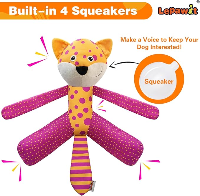 Squeaky Dog Toys, Canvas Fabric Sturdy Dog Toy Built-in Crinkle Paper, Cute Leopard Interactive Dog Toys for Small and Medium Dogs
