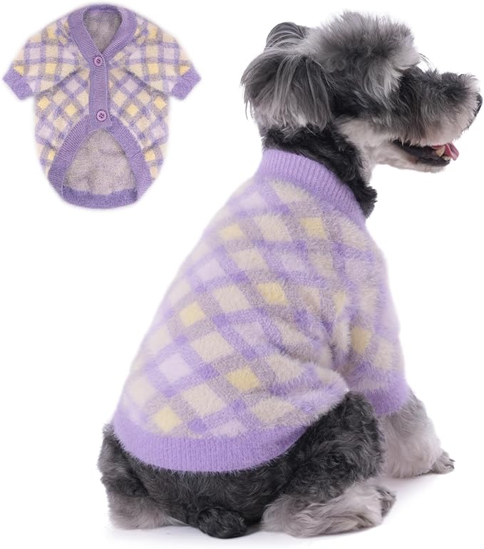 Dog Sweater, 2-3 Pack Warm Soft Pet Clothes for Puppy, Medium Large Cat, Girl or Boy, Shirt for Winter Christmas (Purple, Small)