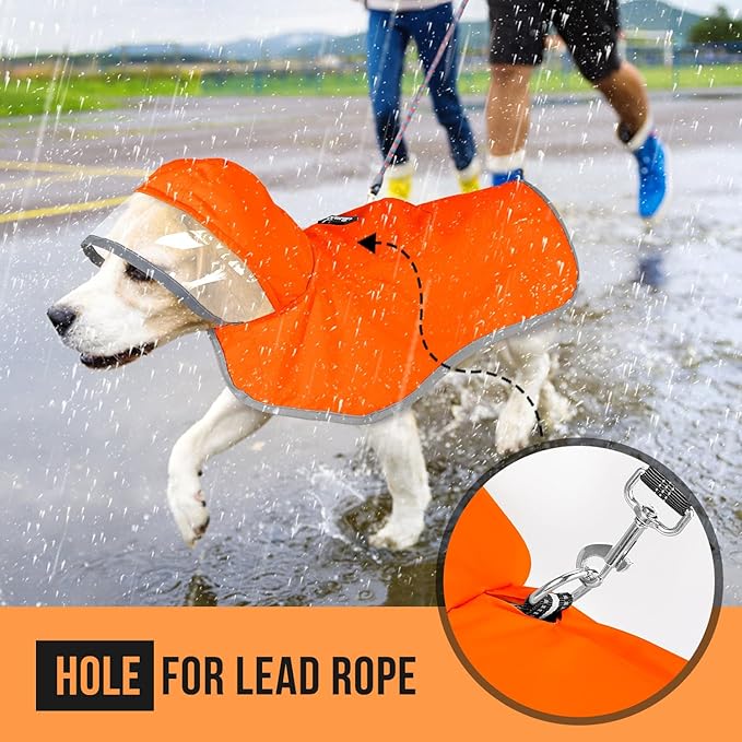 SlowTon Dog Raincoat, Adjustable Dog Rain Jacket Clear Hooded Double Layer, Waterproof Poncho with Reflective Strip Straps and Storage Pocket for Small Medium Large Dogs Puppies(OR L)