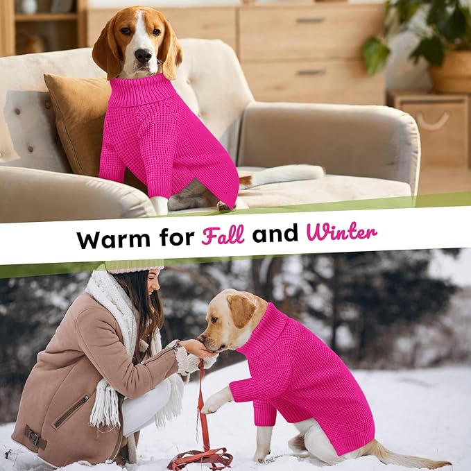 Queenmore Dog Sweater for Large Breeds, Long Sleeve Warm Dog Sweaters, Turtleneck Knitted Pullover Pet Clothes, XL Dog KintSweater, Cat Knitwear, Fuchsia XL