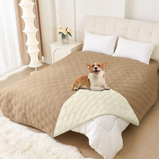 hyha Waterproof Dog Blanket, Reversible Pet Bed Blanket, Soft Sofa Couch Cover for Dogs Washable, Waterproof Pet Couch Covers for Sofa Puppy Cats Furniture Protector(82"x102", Camel/Beige)