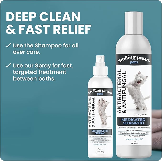 Smiling Paws Pet Medicated Shampoo for Dogs & Cats - Dog Shampoo for Smelly Dogs - Passionfruit Scent (16oz)