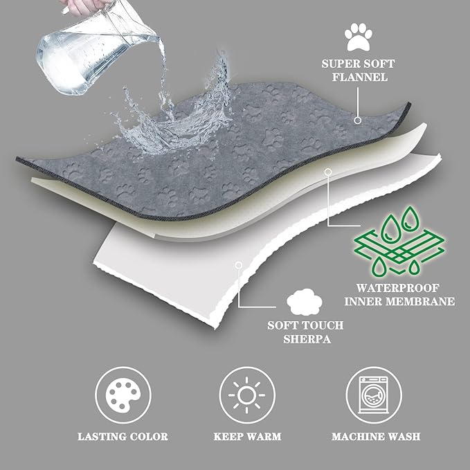 Qeils Dog Blankets for Small Dogs - Waterproof Cat Blanket Washable - Sherpa Fleece Puppy Blanket, Soft Plush Reversible Throw Protector for Bed Couch Car Sofa, 30"X40", Grey