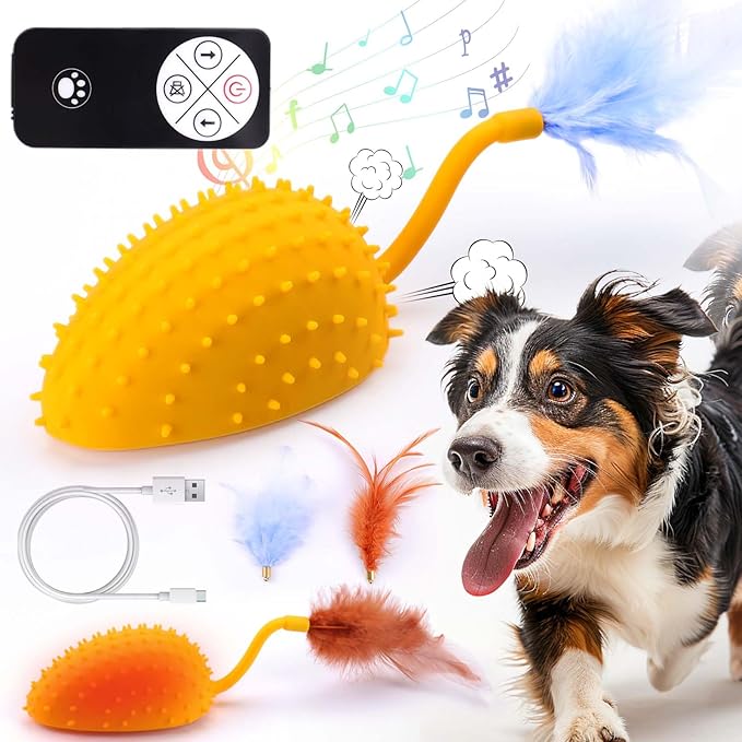 Mity rain Interactive Dog Toys, Remote Control Dog Toy with Feather Tail and Charger, Funny Dog Toys for Small Medium Dogs Outdoor and Indoor, Dog Toys to Keep Them Busy