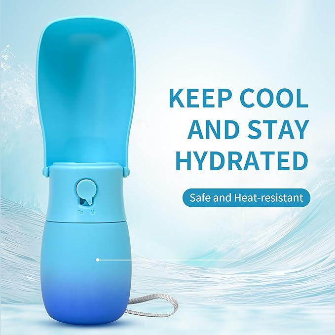 Dog Water Bottle, Travel Puppy Water Bowl, Leak Proof Portable Puppy Water Dispenser, Foldable Dog Water Bottle for for Pets Outdoor Walking, Hiking, Travel, Food Grade Plastic - 10oz Blue