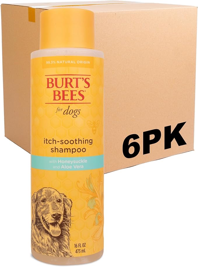 Burt's Bees for Pets Itch Soothing Shampoo with Honeysuckle, 6pk, 95% Natural Origin Formulas, Dog Shampoo for Itchy Dogs, Dog Shampoo Itchy Skin Relief, 6pk, 16 oz