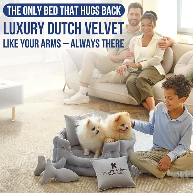 Luxury Dog Bed Chesterfield – Handcrafted Velvet Throne for Dogs | Joint Support, Calming & Temp-Regulating Comfort | Durable 5+ Years, Anti-Claw, Washable 100+ Times – XS, Gray