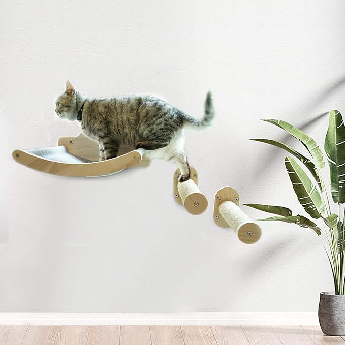 2-in-1 Cat Window Perch & Wall Shelves, Cozy Cat Window Hammock for Indoor Cats with 2 Pack of Sisal Window Shelf - Solid Wood Wall Mounted Furniture,for Sunbathing, Napping & Overlooking