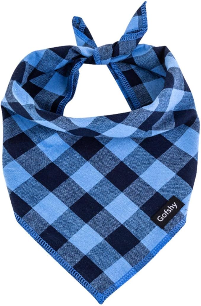 Boy Dog Bandana Small-Blue Black Dog Scarf Buffalo Plaid Printing Adjustable Bib Handkerchief Accessories for Small Dogs Cats (S)