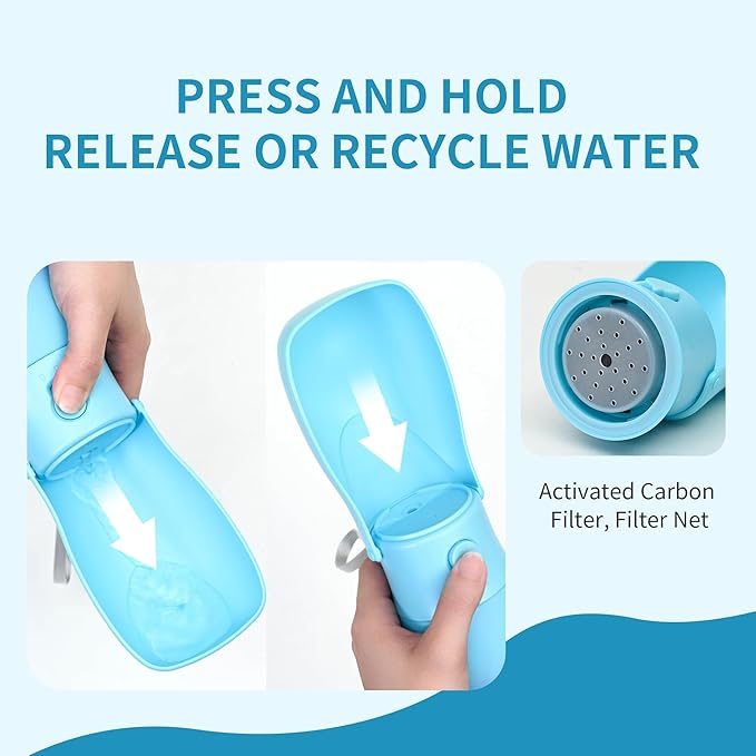 Dog Water Bottle, Travel Puppy Water Bowl, Leak Proof Portable Puppy Water Dispenser, Foldable Dog Water Bottle for for Pets Outdoor Walking, Hiking, Travel, Food Grade Plastic - 10oz Blue