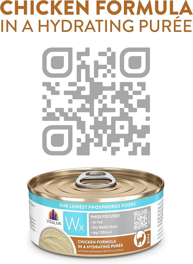 Weruva Wx Phos Focused Chicken Formula in a Hydrating Puree 5.5oz Can, Pack of 8